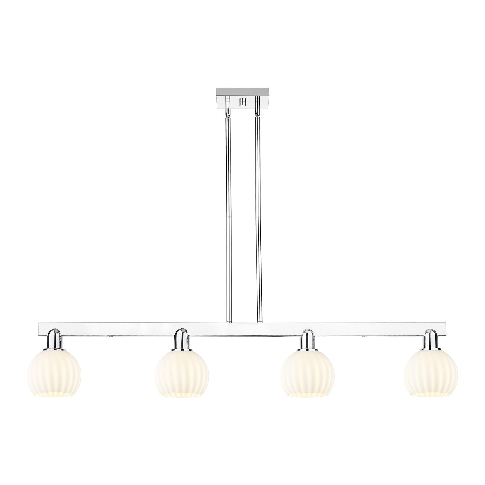 Innovations Lighting White Venetian 49in 4-Light Island Light | Industrial Polished Chrome and White Venetian Glass | Kitchen | Model 716-4I-PC-G1217-6WV