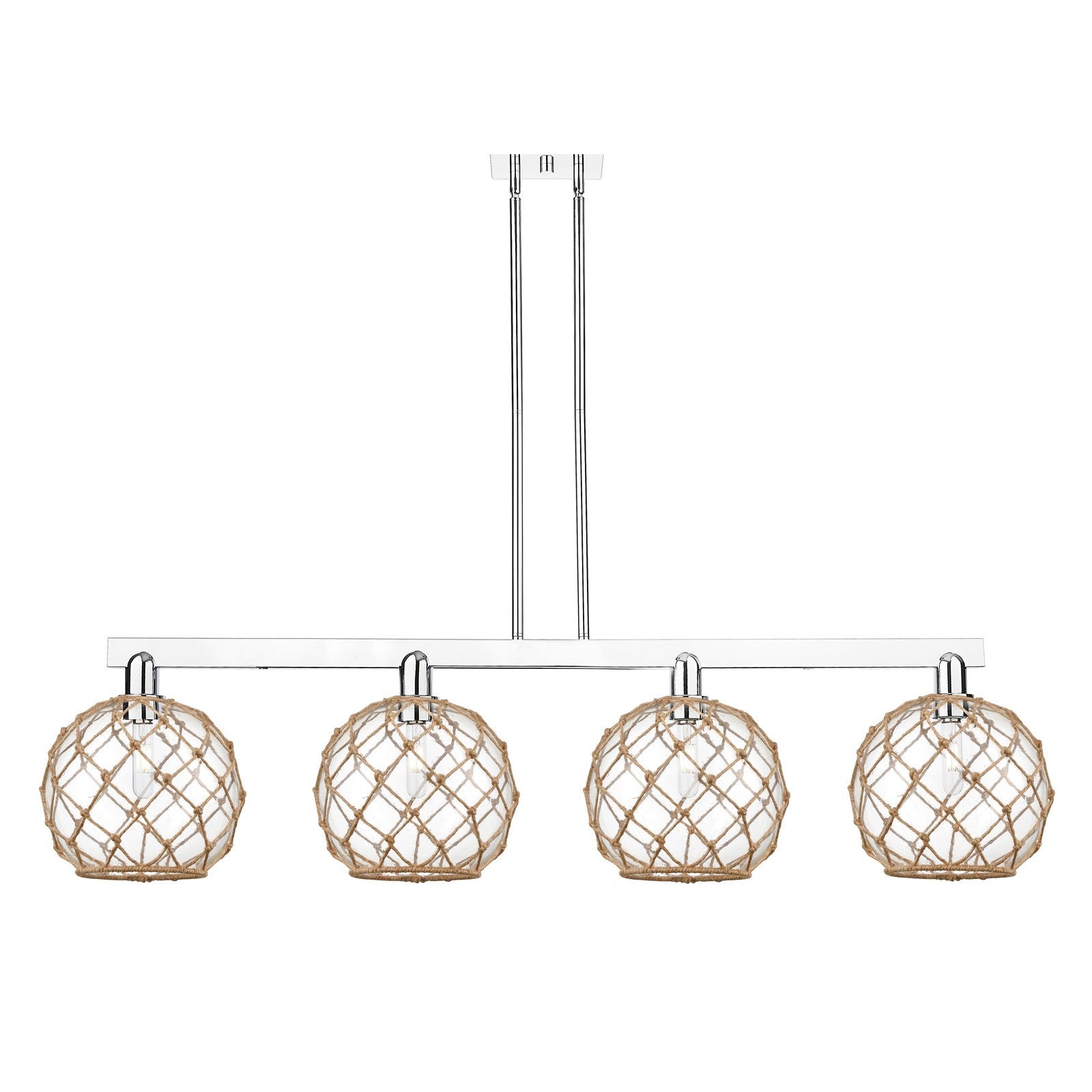Innovations Farmhouse Rope 53in 4-Light Island Light | Industrial Polished Chrome and Clear Glass with Brown Rope | Kitchen | Model 716-4I-PC-G122-10RB
