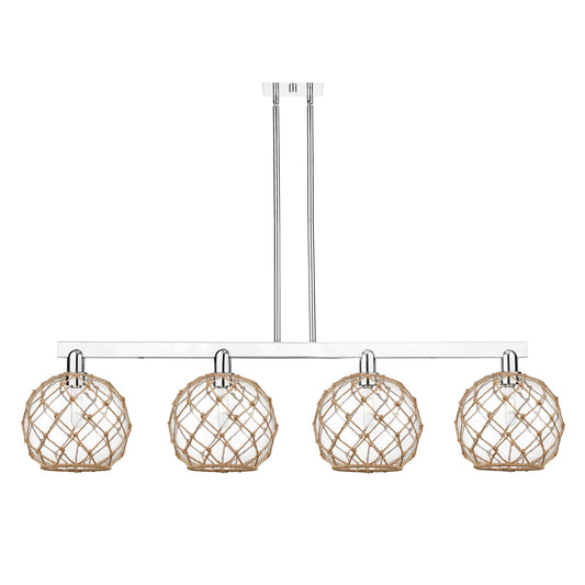 Innovations Farmhouse Rope 53in 4-Light Island Light | Industrial Polished Chrome and Clear Glass with Brown Rope | Kitchen | Model 716-4I-PC-G122-10RB