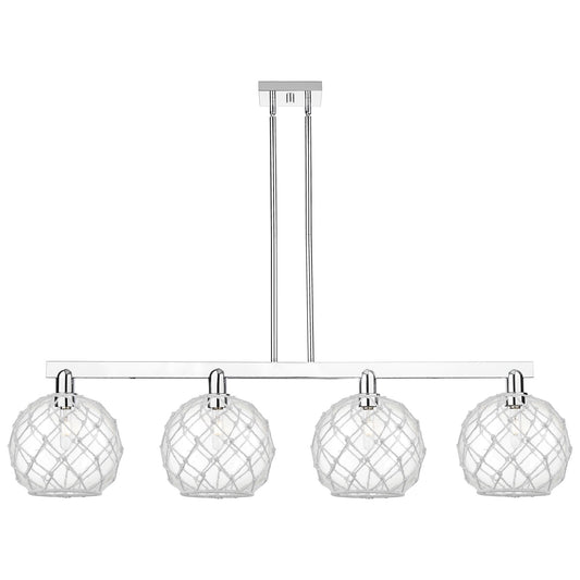 Innovations Farmhouse Rope 53in 4-Light Island Light | Industrial Polished Chrome and Clear Glass with White Rope | Kitchen | Model 716-4I-PC-G122-10RW