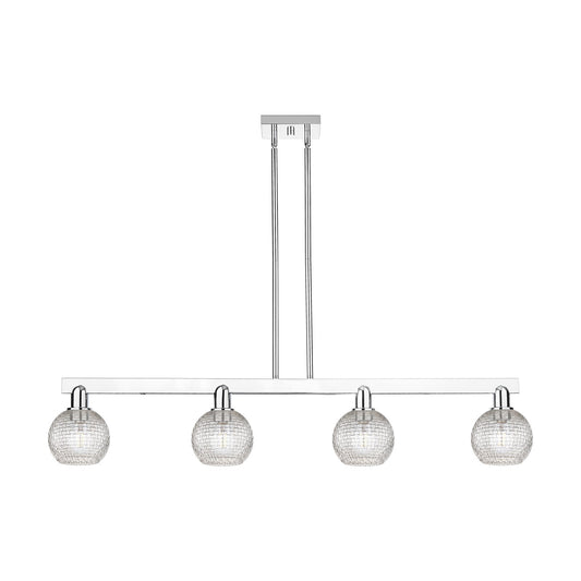 Innovations Athens 49in 4-Light Island Light | Industrial Modern Polished Chrome and Clear Basket Weave Glass | Kitchen Island | Model 716-4I-PC-G122C-6CL
