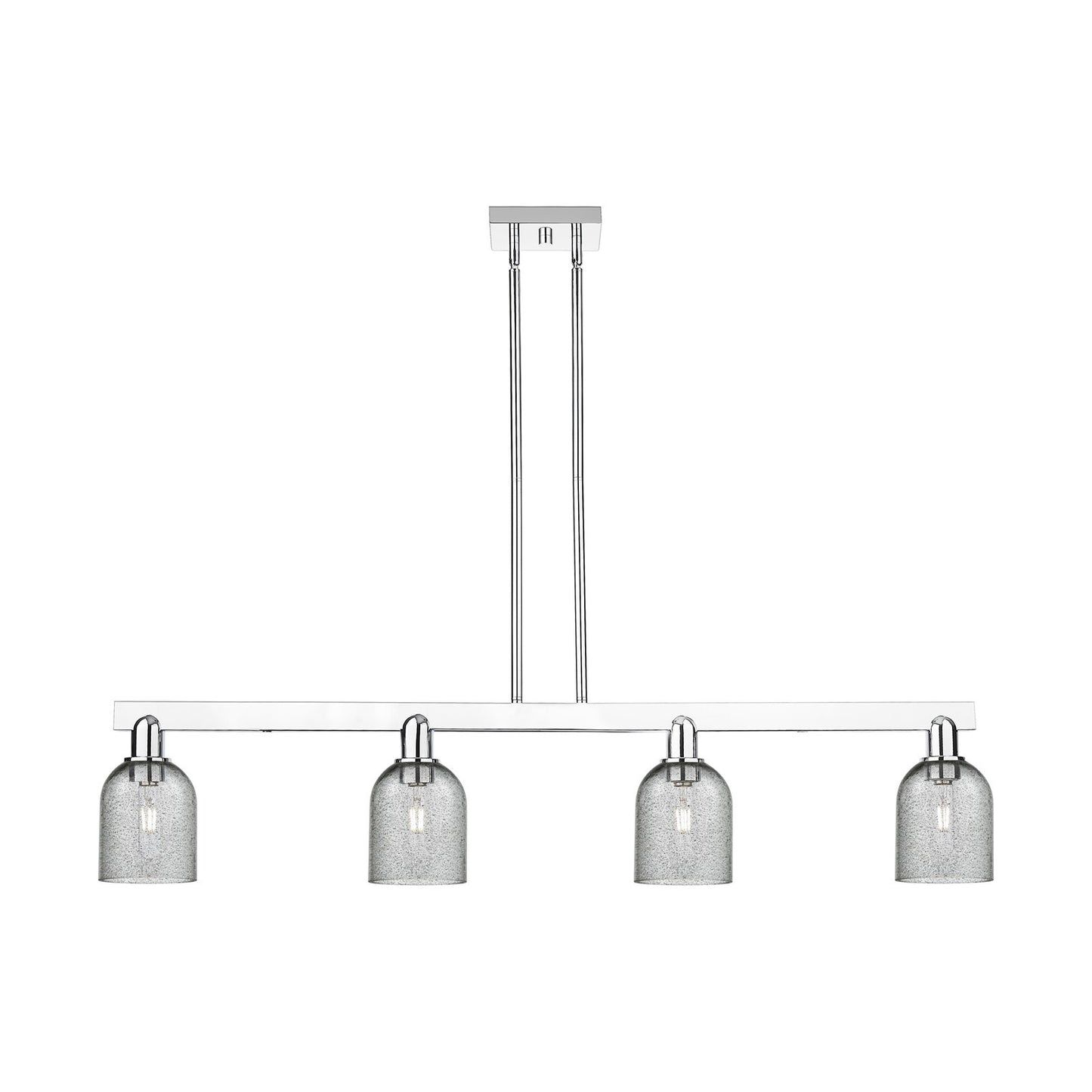 Innovations Caledonia 48in 4-Light Island Light | Industrial Polished Chrome and Charcoal Glass | Kitchen Island & Dining Room | Model 716-4I-PC-G257