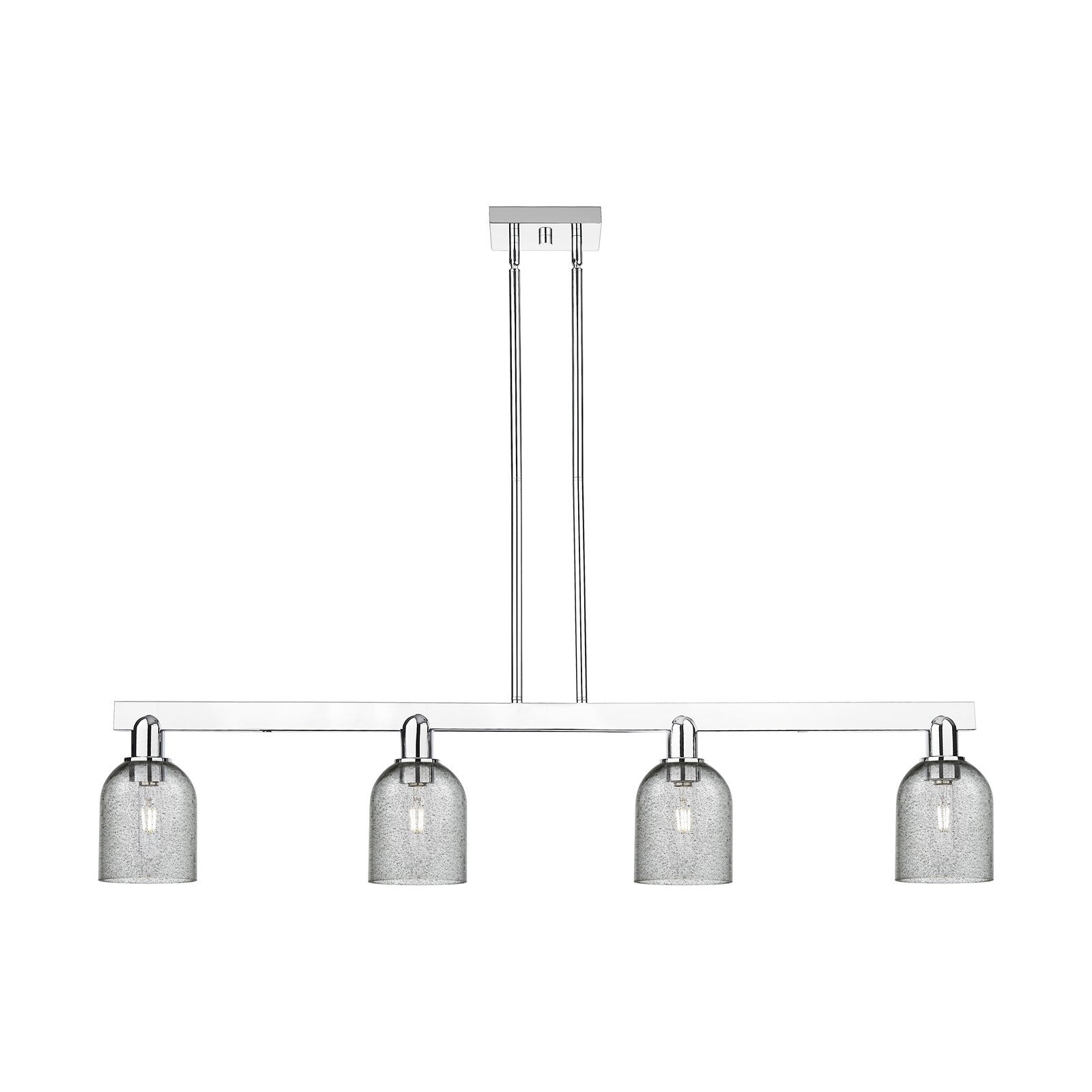 Innovations Caledonia 48in 4-Light Island Light | Industrial Polished Chrome and Charcoal Glass | Kitchen Island & Dining Room | Model 716-4I-PC-G257