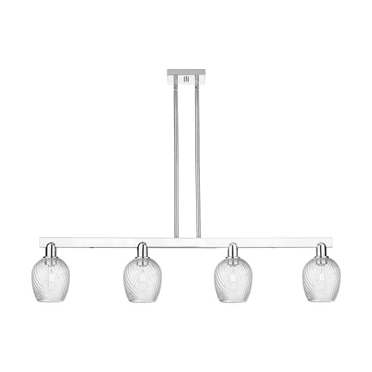 Innovations Salina 48.5in 4-Light Island Light | Industrial Modern Polished Chrome and Clear Spiral Fluted Glass | Kitchen Island & | Model 716-4I-PC-G292