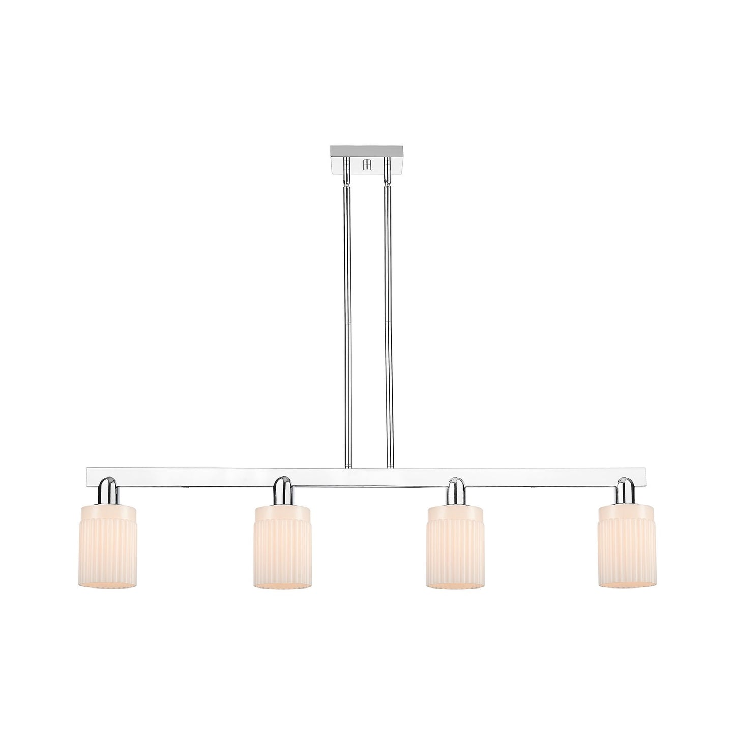 Innovations Hadley 47in 4-Light Island Light | Industrial Polished Chrome and Matte White Ribbed Glass | Kitchen Island & Dining | Model 716-4I-PC-G341
