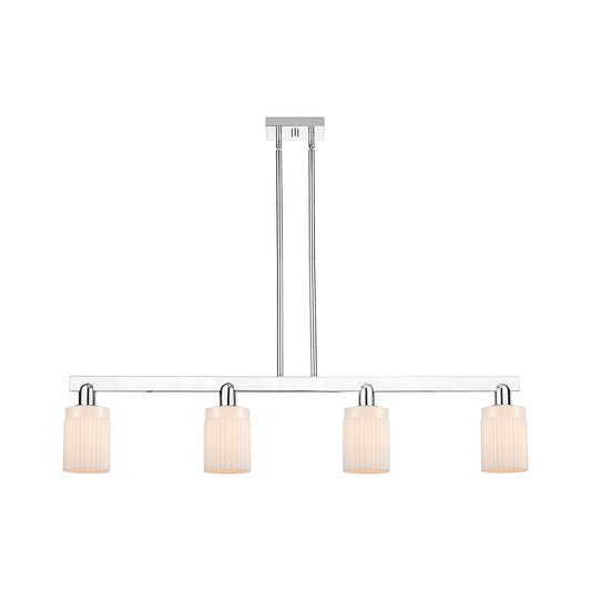 Innovations Hadley 47in 4-Light Island Light | Industrial Polished Chrome and Matte White Ribbed Glass | Kitchen Island & Dining | Model 716-4I-PC-G341