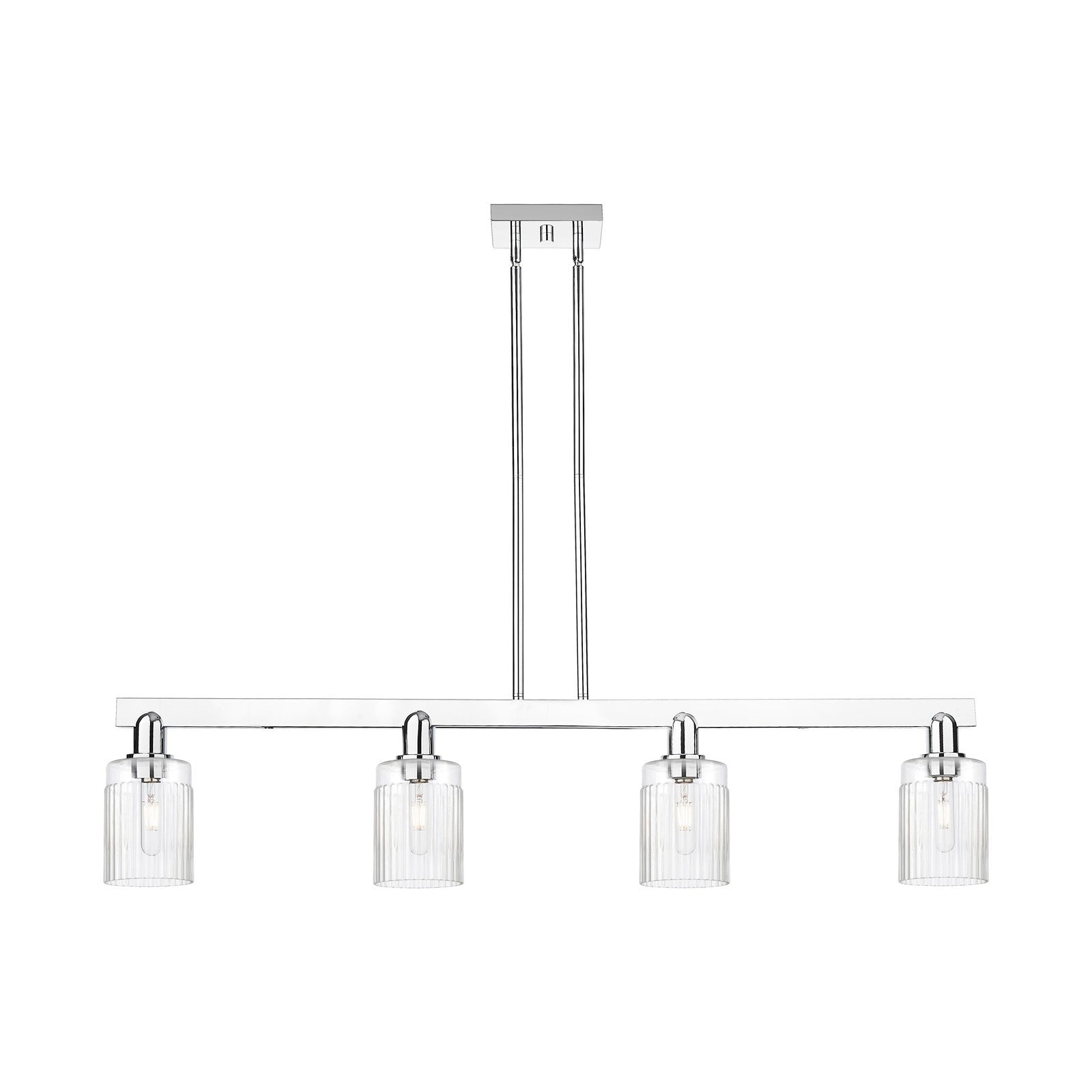 Innovations Hadley 47in 4-Light Island Light | Industrial Polished Chrome Steel and Clear Ribbed Glass | Kitchen Island & Dining | Model 716-4I-PC-G342