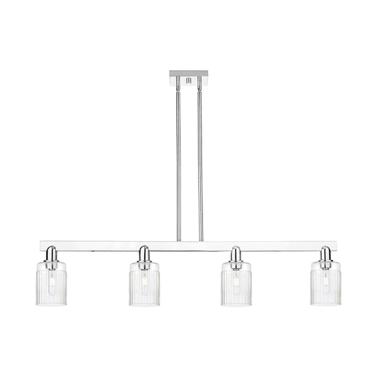 Innovations Hadley 47in 4-Light Island Light | Industrial Polished Chrome Steel and Clear Ribbed Glass | Kitchen Island & Dining | Model 716-4I-PC-G342