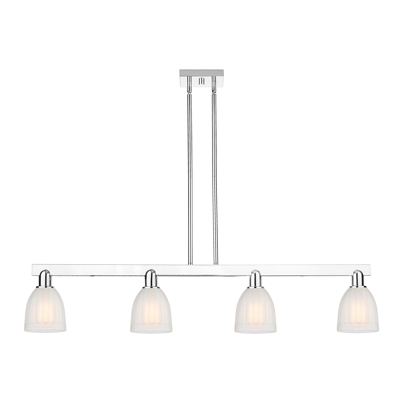 Innovations Brookfield 49in 4-Light Island Light | Industrial Polished Chrome and White Frosted Ribbed Glass | Kitchen Island & | Model 716-4I-PC-G441