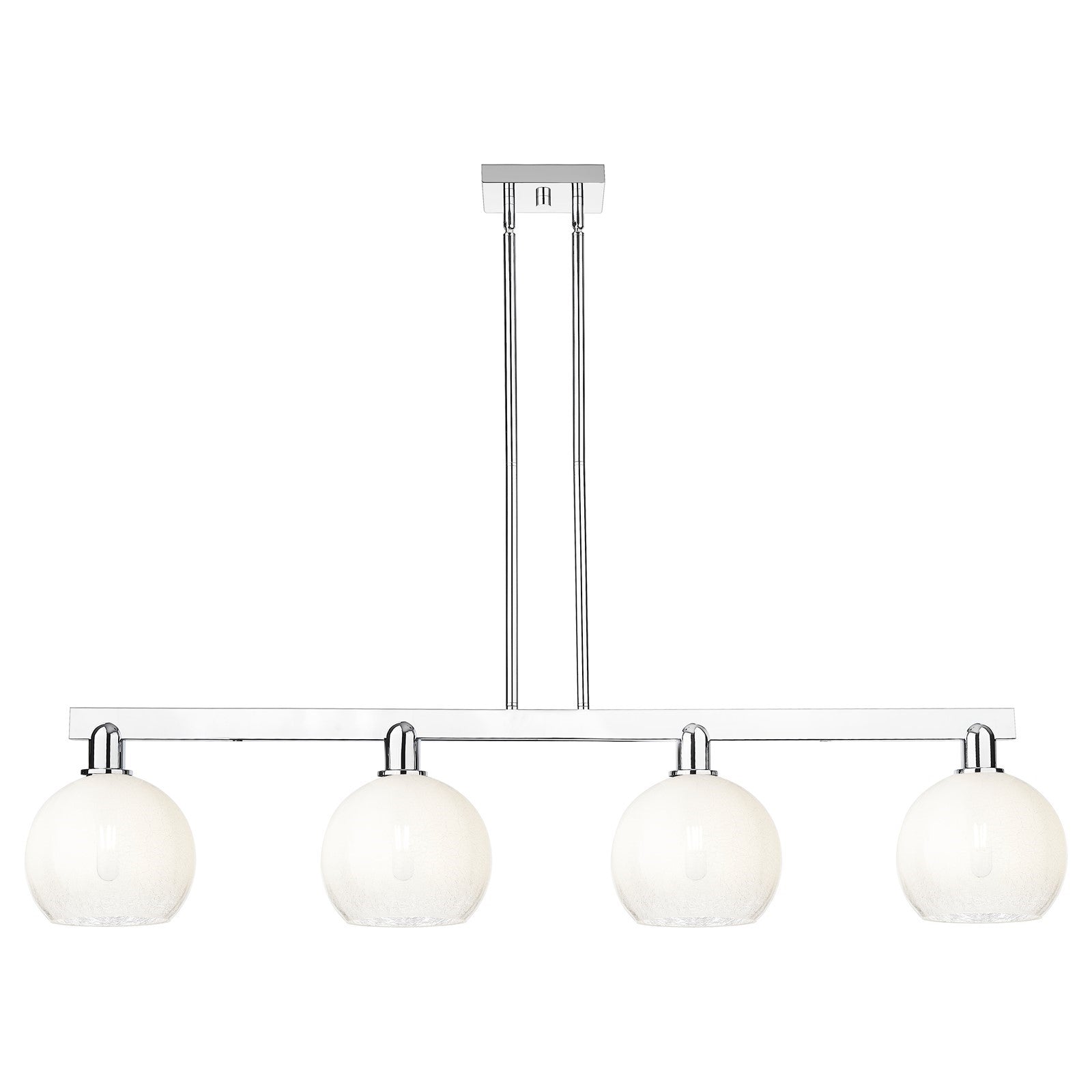 Innovations Brookhaven Globe 50.75in 4-Light Island Light | Industrial Polished Chrome and Opal Glass | Kitchen Island & Dining | Model 716-4I-PC-G483-8OP