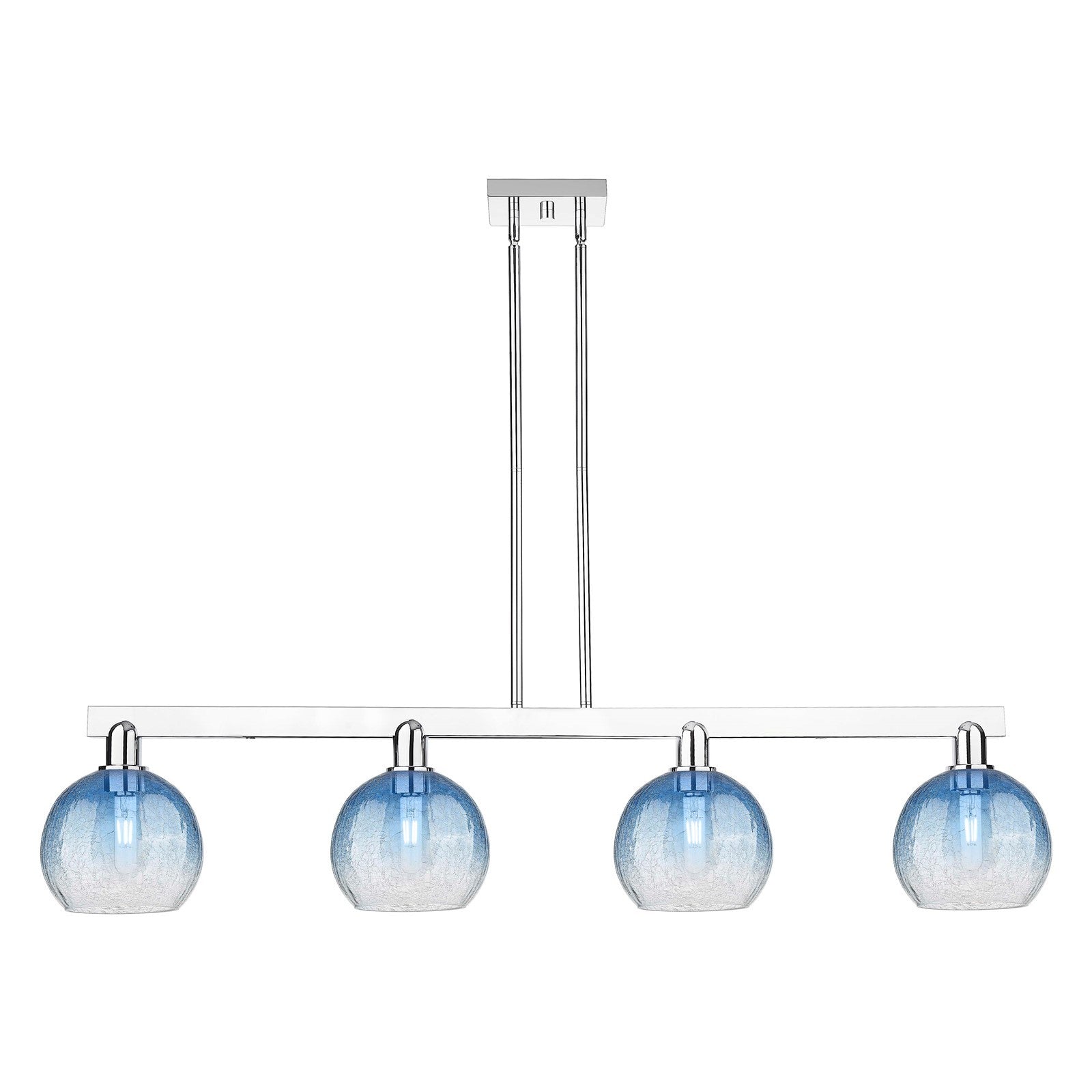 Innovations Brookhaven Globe 51in 4-Light Island Light | Industrial Polished Chrome and Sapphire Blue Glass | Kitchen Island & | Model 716-4I-PC-G483-8SB