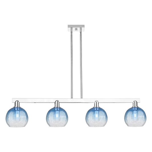 Innovations Brookhaven Globe 51in 4-Light Island Light | Industrial Polished Chrome and Sapphire Blue Glass | Kitchen Island & | Model 716-4I-PC-G483-8SB