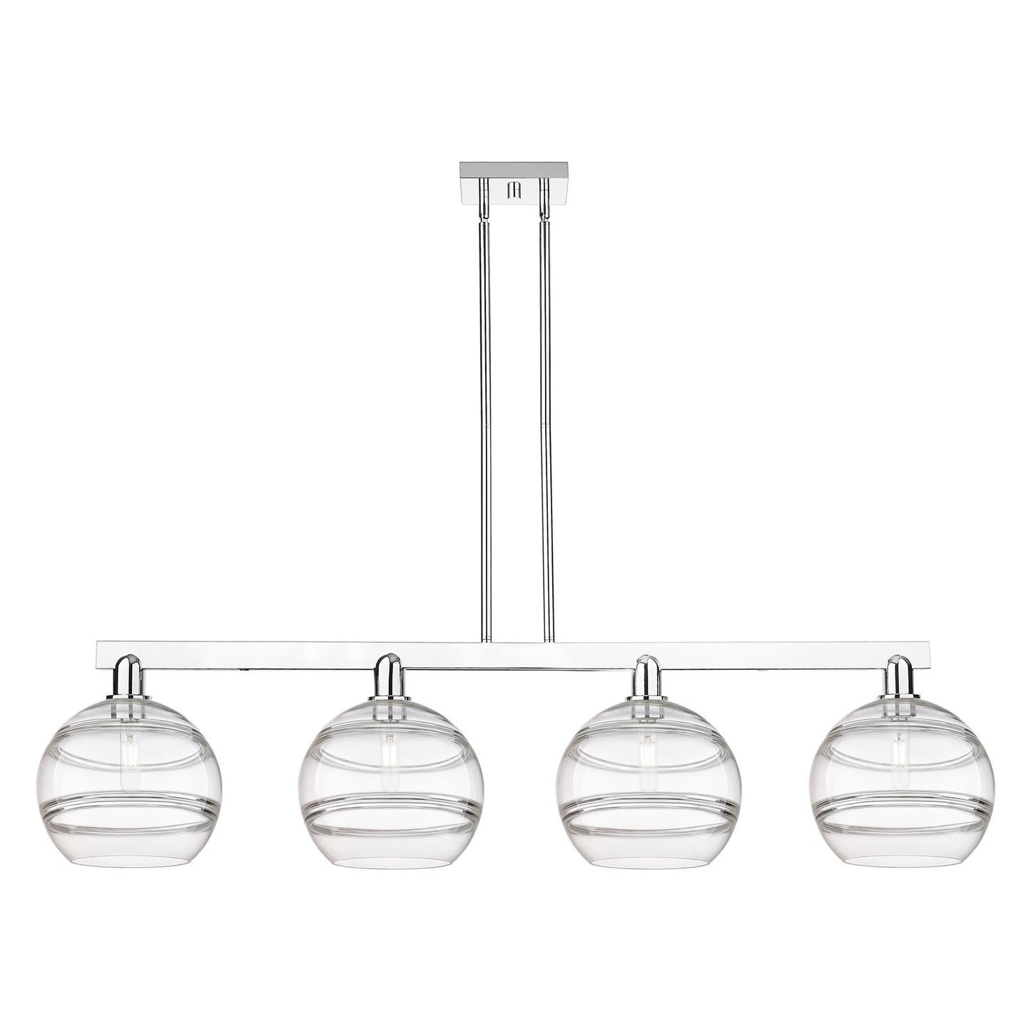 Innovations Rochester 53in 4-Light Island Light | Industrial Polished Chrome Steel and Clear Glass | Kitchen Island & Dining | Model 716-4I-PC-G556-10CL