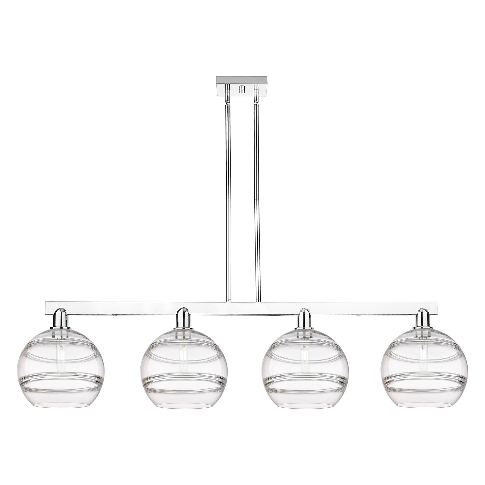 Innovations Rochester 53in 4-Light Island Light | Industrial Polished Chrome Steel and Clear Glass | Kitchen Island & Dining | Model 716-4I-PC-G556-10CL