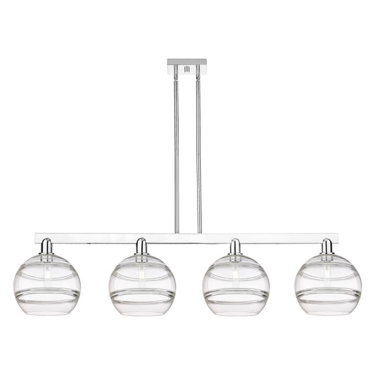 Innovations Rochester 53in 4-Light Island Light | Industrial Polished Chrome Steel and Clear Glass | Kitchen Island & Dining | Model 716-4I-PC-G556-10CL