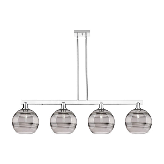 Innovations Rochester 53in 4-Light Island Light | Industrial Polished Chrome and Light Smoke Glass | Kitchen Island & Dining | Model 716-4I-PC-G556-10SM