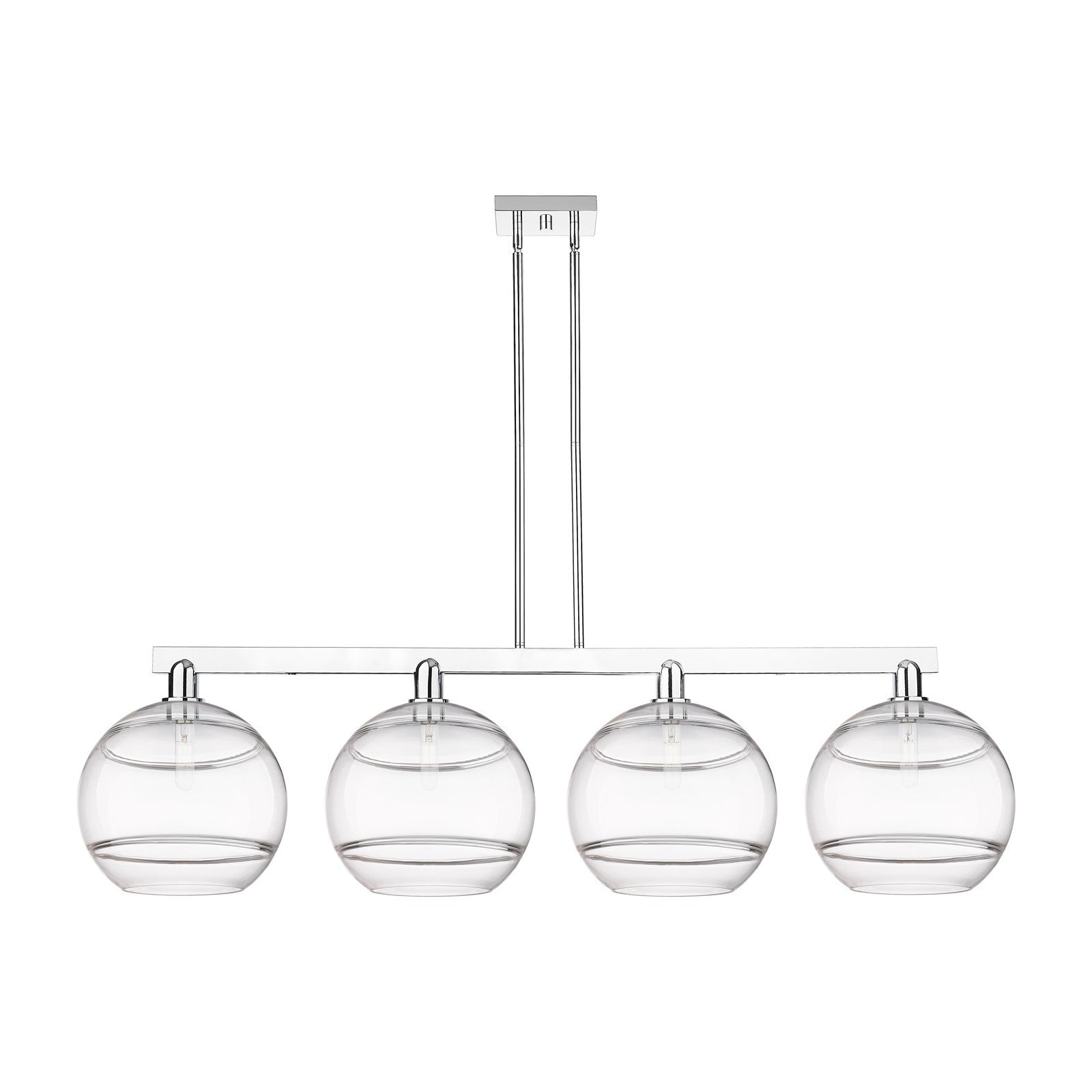 Innovations Rochester 55in 4-Light Island Light | Industrial Polished Chrome and Clear Glass | Kitchen Island & Dining Room | Model 716-4I-PC-G556-12CL