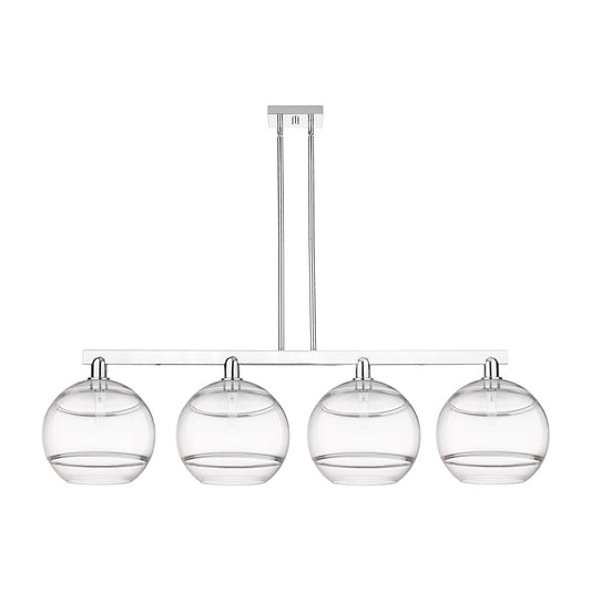 Innovations Rochester 55in 4-Light Island Light | Industrial Polished Chrome and Clear Glass | Kitchen Island & Dining Room | Model 716-4I-PC-G556-12CL