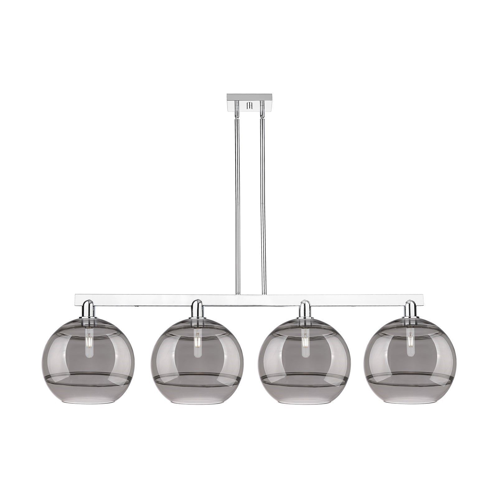 Innovations Rochester 55in 4-Light Island Light | Industrial Polished Chrome and Light Smoke Smoked Glass | Kitchen Island & | Model 716-4I-PC-G556-12SM