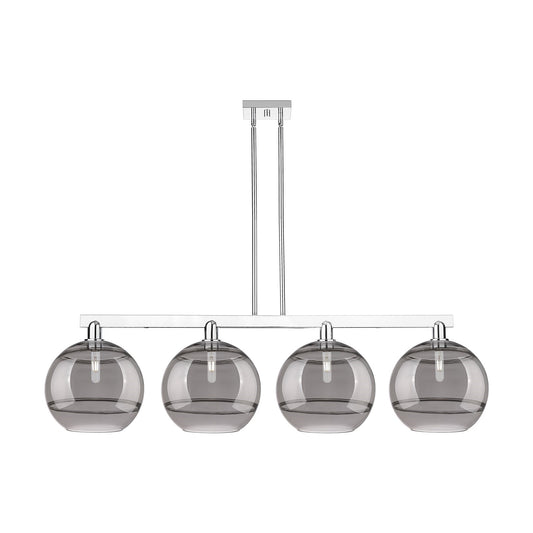 Innovations Rochester 55in 4-Light Island Light | Industrial Polished Chrome and Light Smoke Smoked Glass | Kitchen Island & | Model 716-4I-PC-G556-12SM
