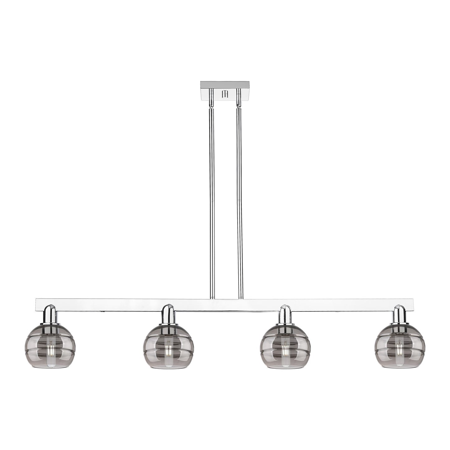 Innovations Rochester 49in 4-Light Island Light | Industrial Polished Chrome and Light Smoke Glass | Kitchen Island & Dining | Model 716-4I-PC-G556-6SM