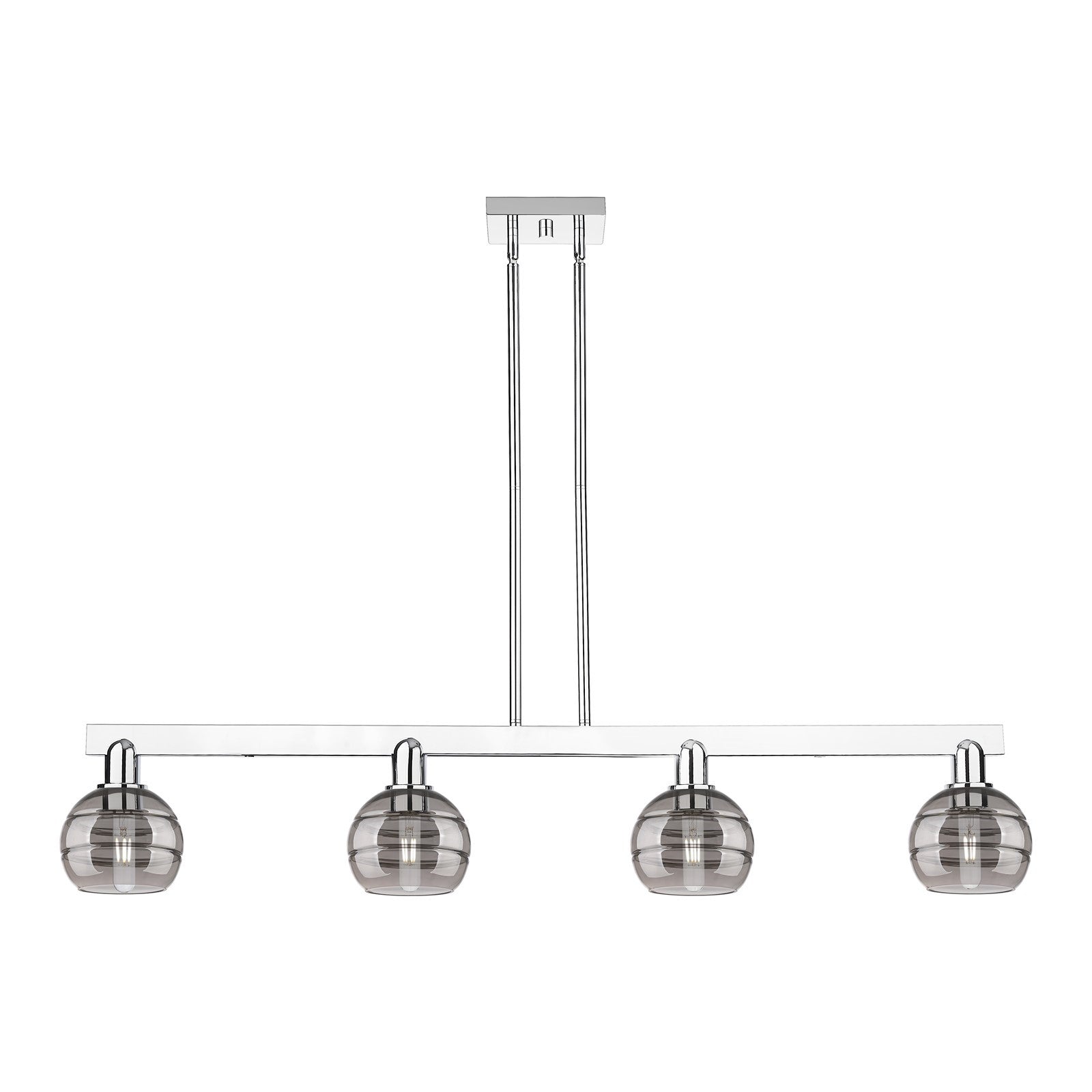 Innovations Rochester 49in 4-Light Island Light | Industrial Polished Chrome and Light Smoke Glass | Kitchen Island & Dining | Model 716-4I-PC-G556-6SM