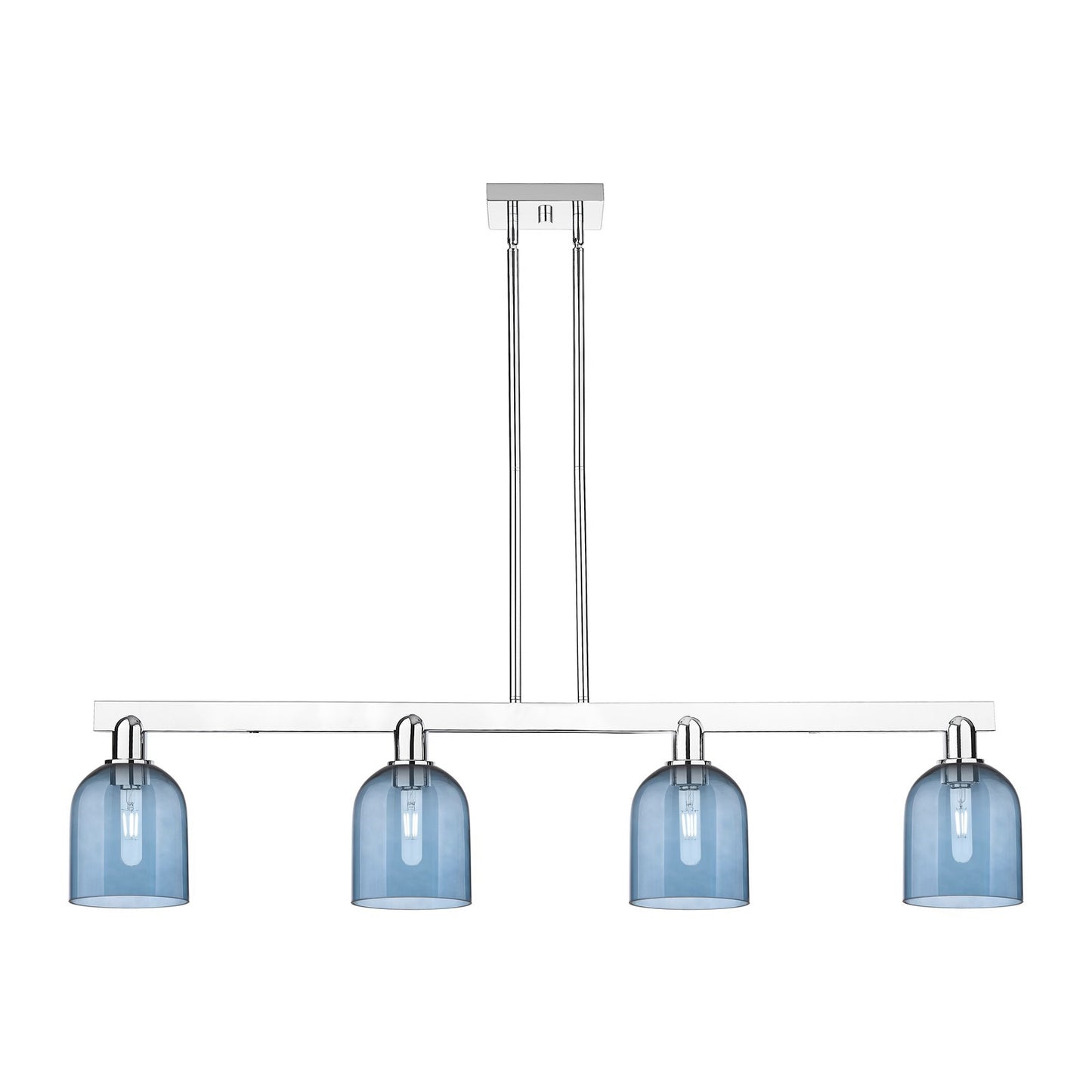Innovations Bella 48in 4-Light Island Light | Industrial Polished Chrome and Blue Glass | Kitchen Island & Dining Room | Model 716-4I-PC-G558-6BL