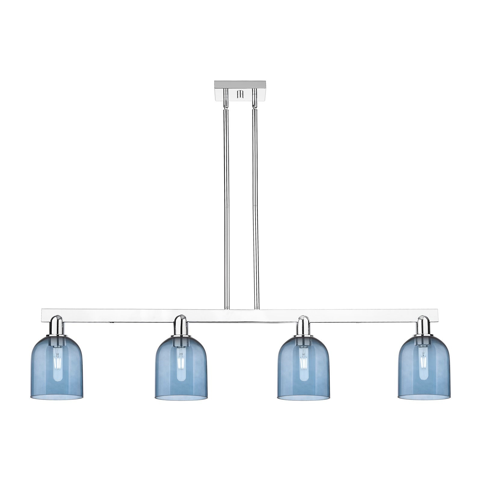 Innovations Bella 48in 4-Light Island Light | Industrial Polished Chrome and Blue Glass | Kitchen Island & Dining Room | Model 716-4I-PC-G558-6BL