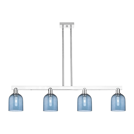 Innovations Bella 48in 4-Light Island Light | Industrial Polished Chrome and Blue Glass | Kitchen Island & Dining Room | Model 716-4I-PC-G558-6BL