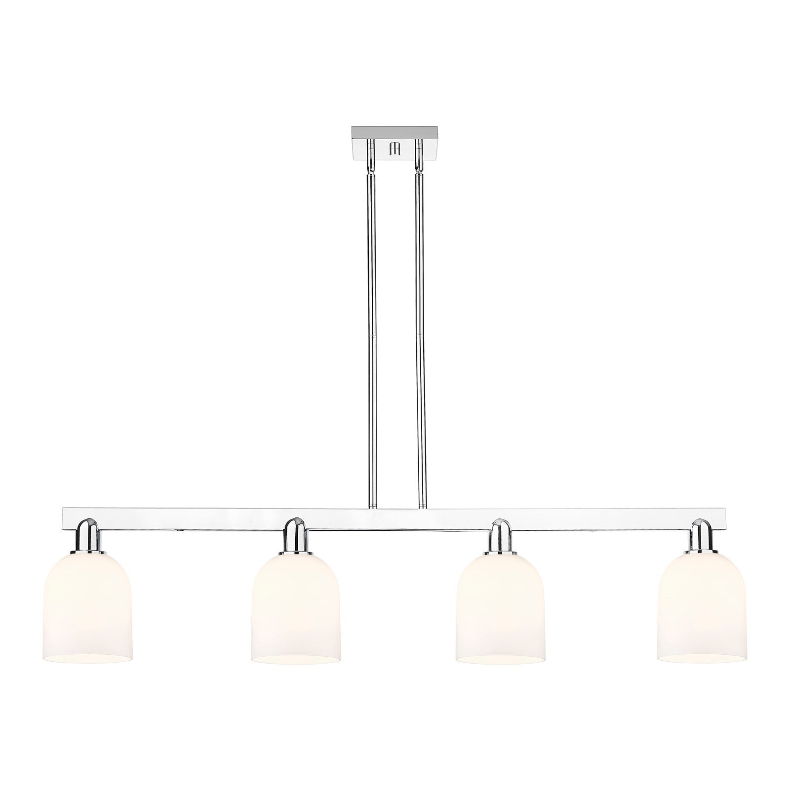 Innovations Bella 48in 4-Light Island Light | Industrial Polished Chrome and White Glass | Kitchen Island & Dining Room | Model 716-4I-PC-G558-6GWH