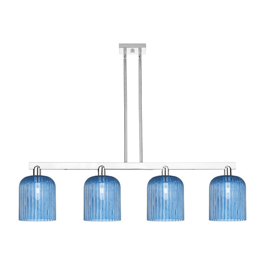 Innovations Bridal Veil 51in 4-Light Island Light | Industrial Polished Chrome and Princess Blue Ribbed Glass | Kitchen Island | Model 716-4I-PC-G559-8BL