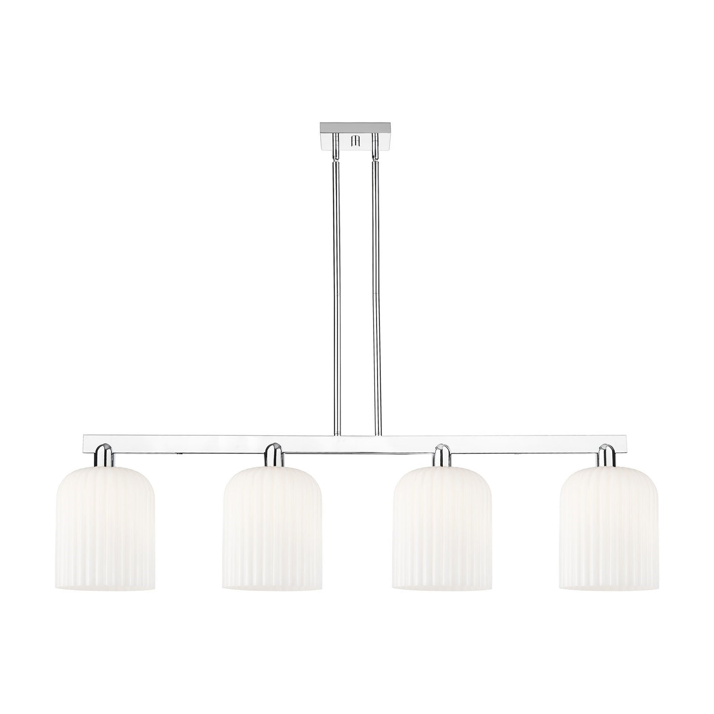 Innovations Bridal Veil 51in 4-Light Island Light | Industrial Modern Polished Chrome and Gloss White Ribbed Glass | Kitchen | Model 716-4I-PC-G559-8GWH