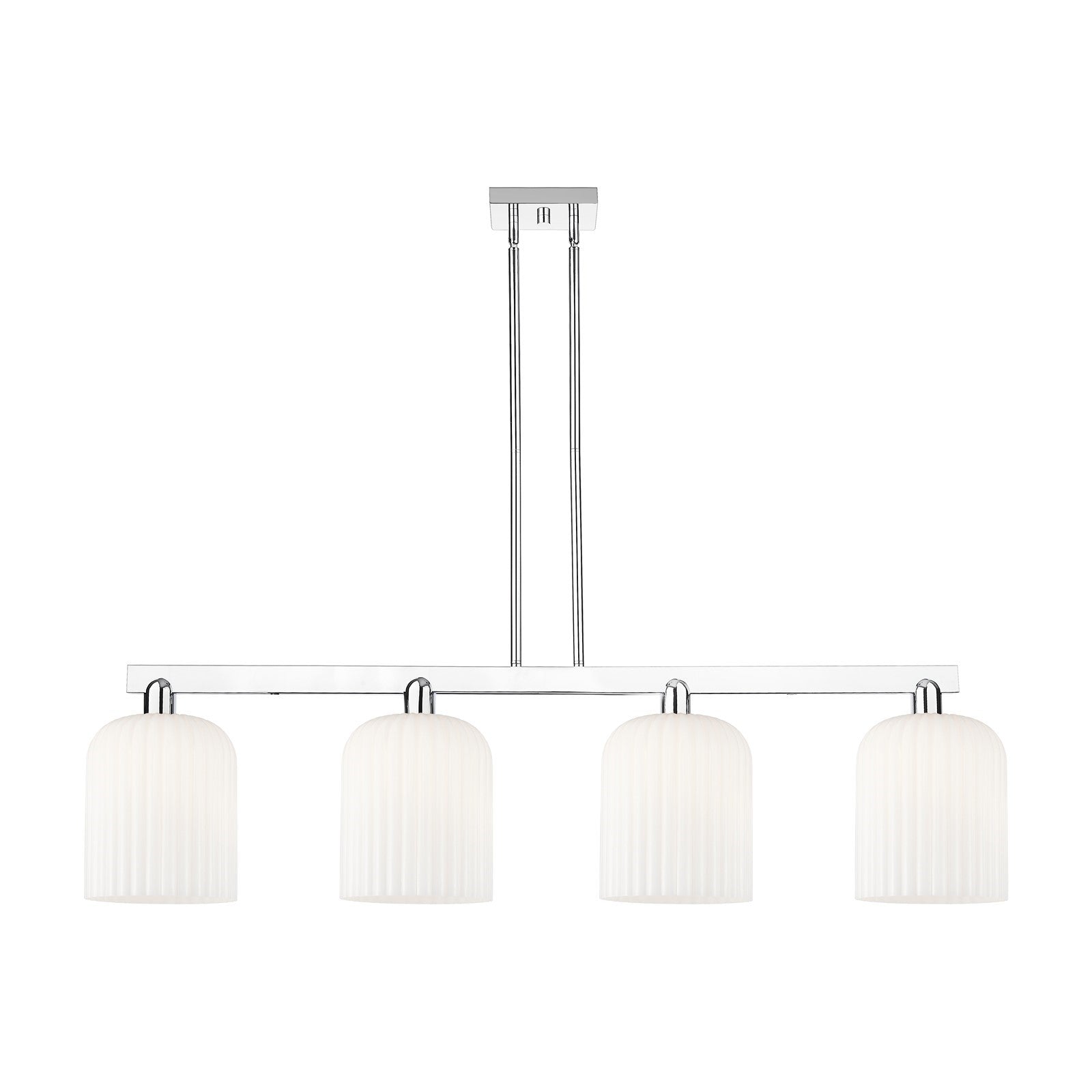 Innovations Bridal Veil 51in 4-Light Island Light | Industrial Modern Polished Chrome and Gloss White Ribbed Glass | Kitchen | Model 716-4I-PC-G559-8GWH