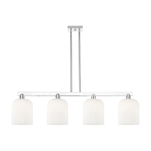 Innovations Bridal Veil 51in 4-Light Island Light | Industrial Modern Polished Chrome and Gloss White Ribbed Glass | Kitchen | Model 716-4I-PC-G559-8GWH