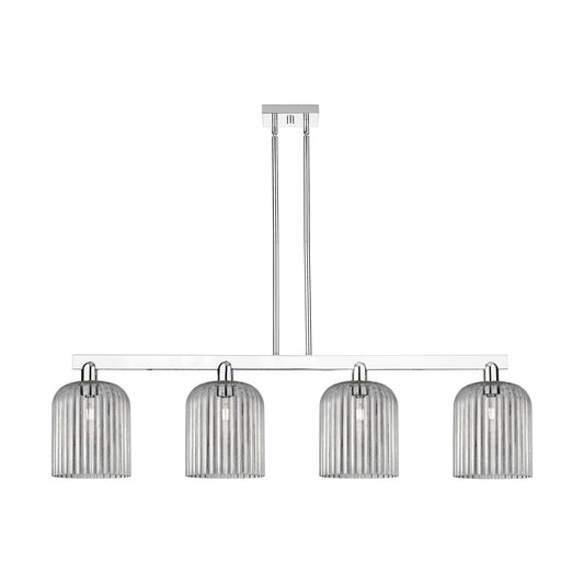 Innovations Bridal Veil 51in 4-Light Island Light | Industrial Polished Chrome and Light Smoke Ribbed Glass | Kitchen Island & | Model 716-4I-PC-G559-8SM