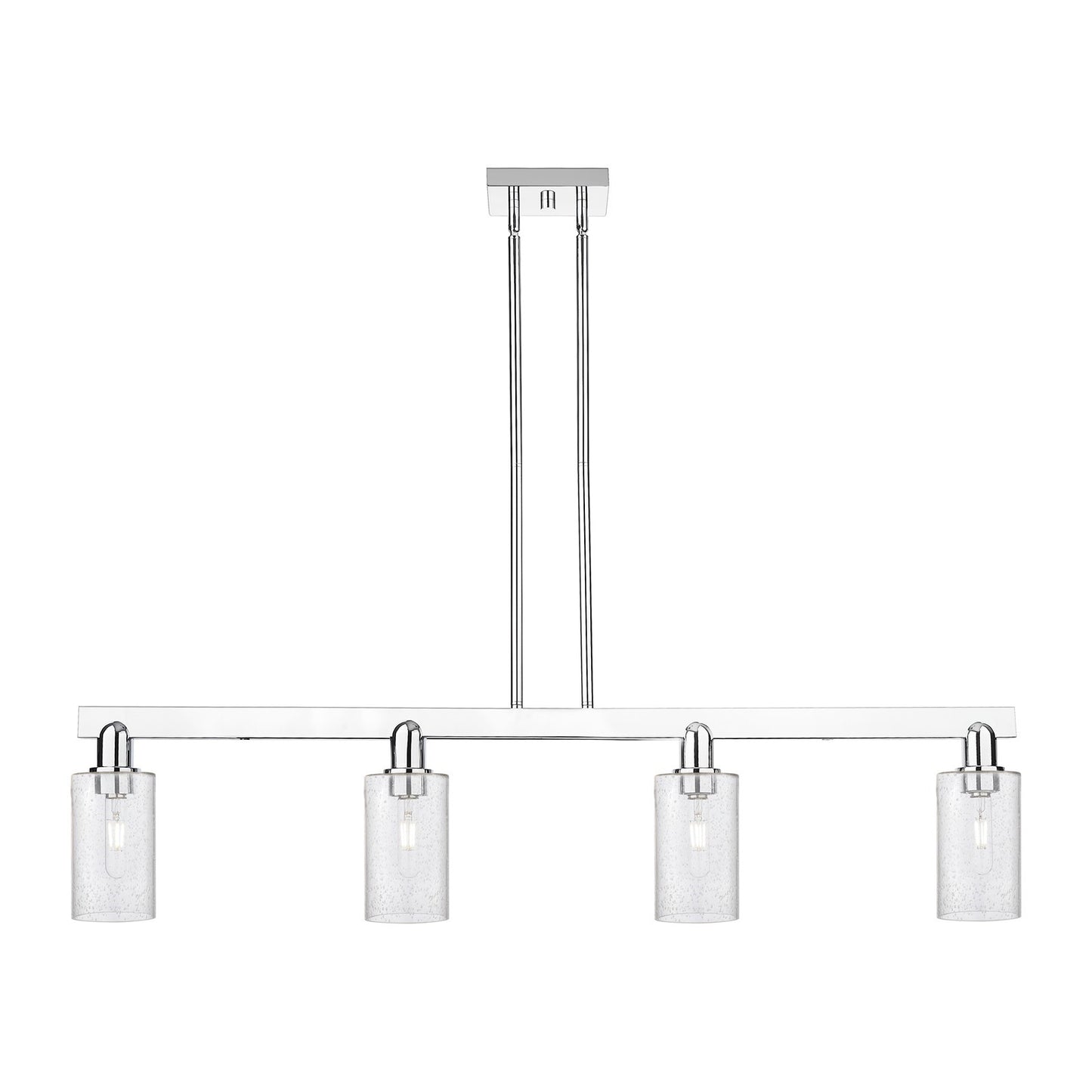 Innovations Clymer 47in 4-Light Island Light | Industrial Modern Polished Chrome Steel and Seedy Glass | Kitchen Island & Dining | Model 716-4I-PC-G804