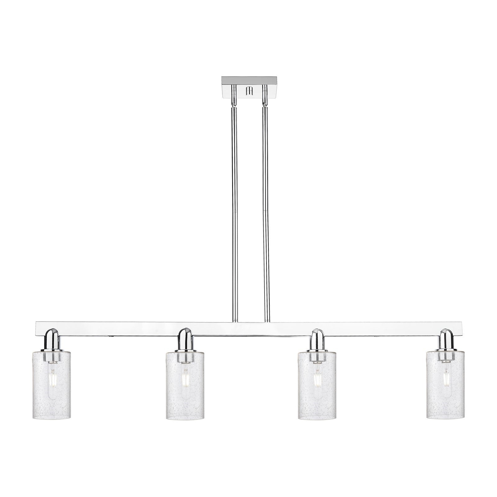 Innovations Clymer 47in 4-Light Island Light | Industrial Modern Polished Chrome Steel and Seedy Glass | Kitchen Island & Dining | Model 716-4I-PC-G804