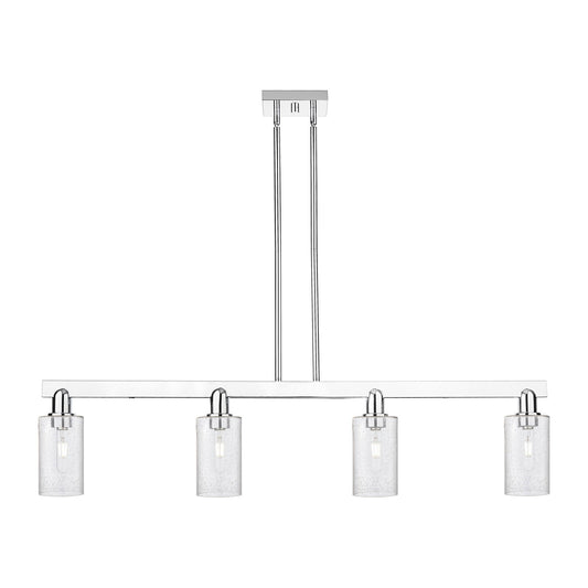 Innovations Clymer 47in 4-Light Island Light | Industrial Modern Polished Chrome Steel and Seedy Glass | Kitchen Island & Dining | Model 716-4I-PC-G804