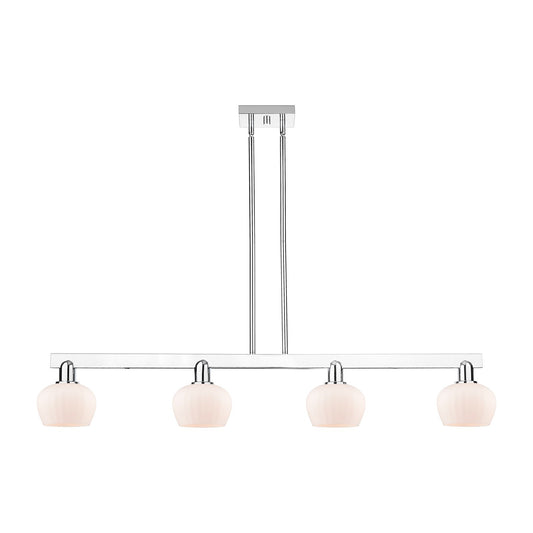 Innovations Fenton 49in 4-Light Island Light | Industrial Polished Chrome Steel and Matte White Ribbed Glass | Kitchen Island & | Model 716-4I-PC-G91