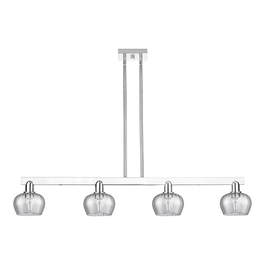 Innovations Fenton 49in 4-Light Island Light | Industrial Polished Chrome and Light Smoke Ribbed Glass | Kitchen Island & Dining | Model 716-4I-PC-G93