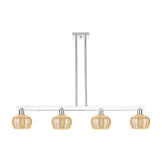 Innovations Fenton 49in 4-Light Island Light | Industrial Polished Chrome and Mercury Ribbed Glass | Kitchen Island & Dining Room | Model 716-4I-PC-G96