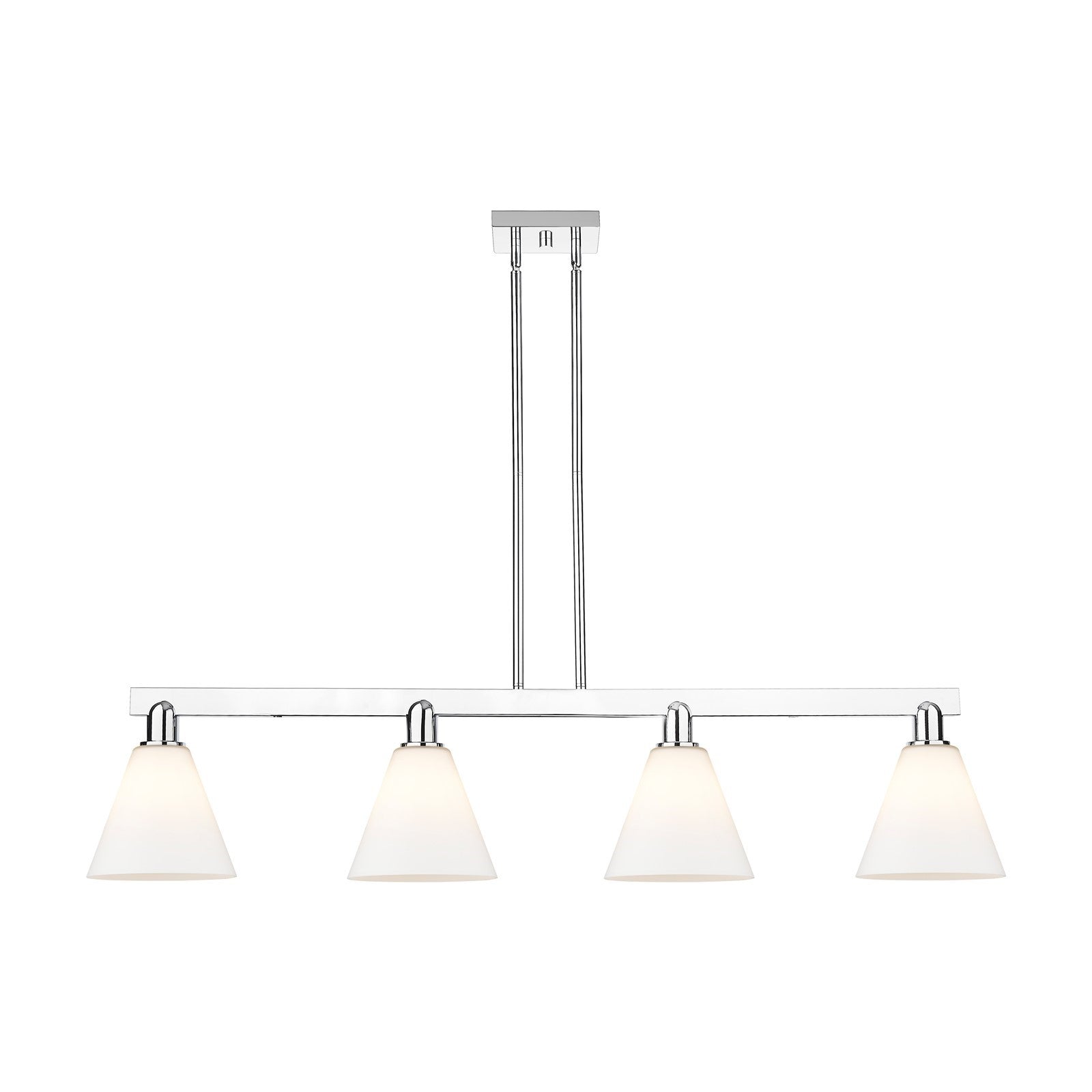 Innovations Berkshire Glass 51in 4-Light Island Light | Industrial Polished Chrome Steel and Matte White Glass | Kitchen Island & | Model 716-4I-PC-GBC-81