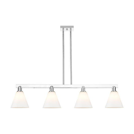 Innovations Berkshire Glass 51in 4-Light Island Light | Industrial Polished Chrome Steel and Matte White Glass | Kitchen Island & | Model 716-4I-PC-GBC-81