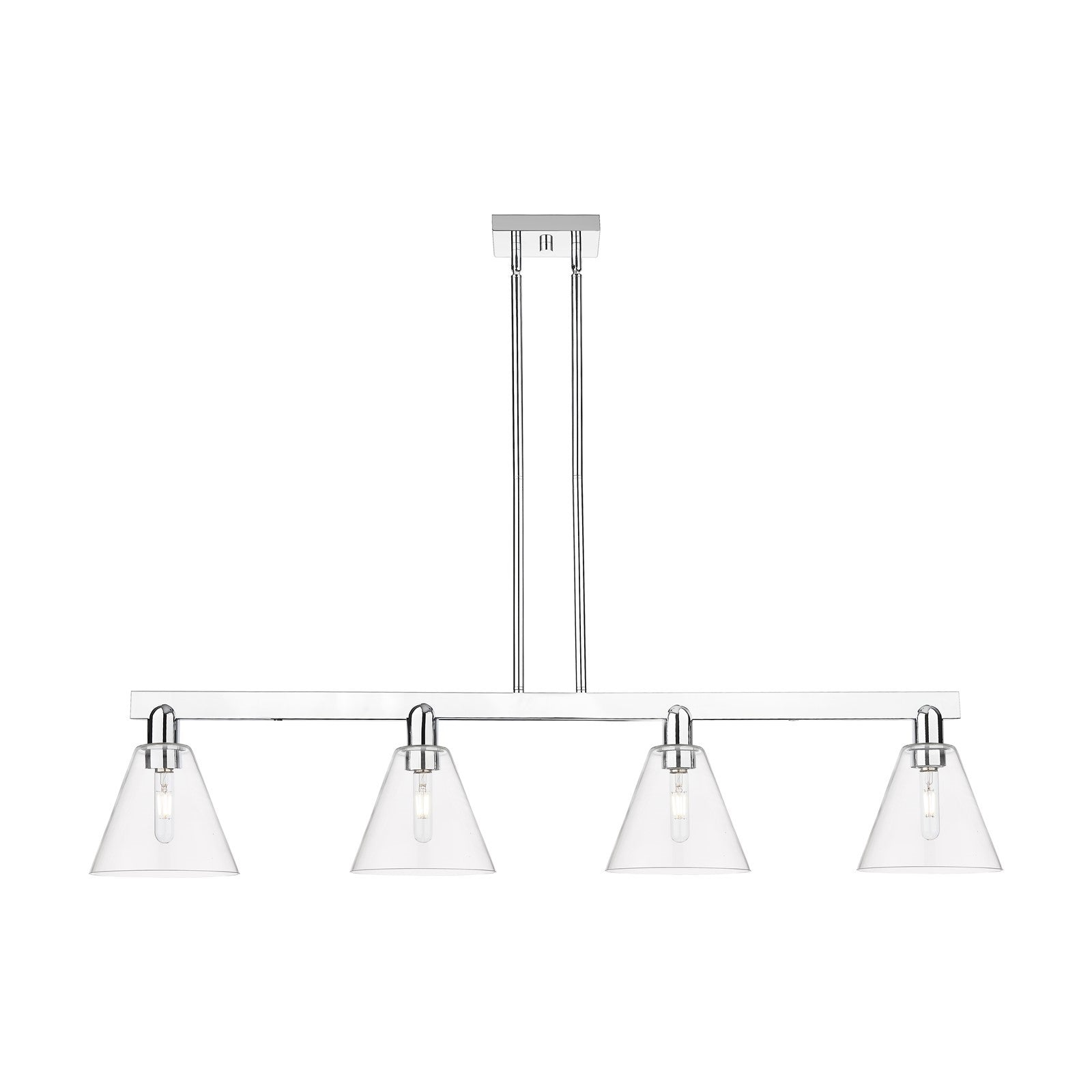 Innovations Berkshire Glass 51in 4-Light Island Light | Industrial Polished Chrome and Clear Glass | Kitchen Island & Dining Room | Model 716-4I-PC-GBC-82