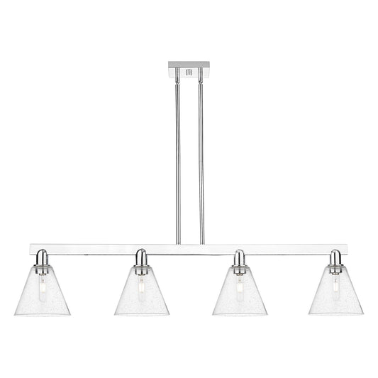 Innovations Berkshire Glass 51in 4-Light Island Light | Industrial Polished Chrome Steel and Seedy Glass | Kitchen Island & | Model 716-4I-PC-GBC-84