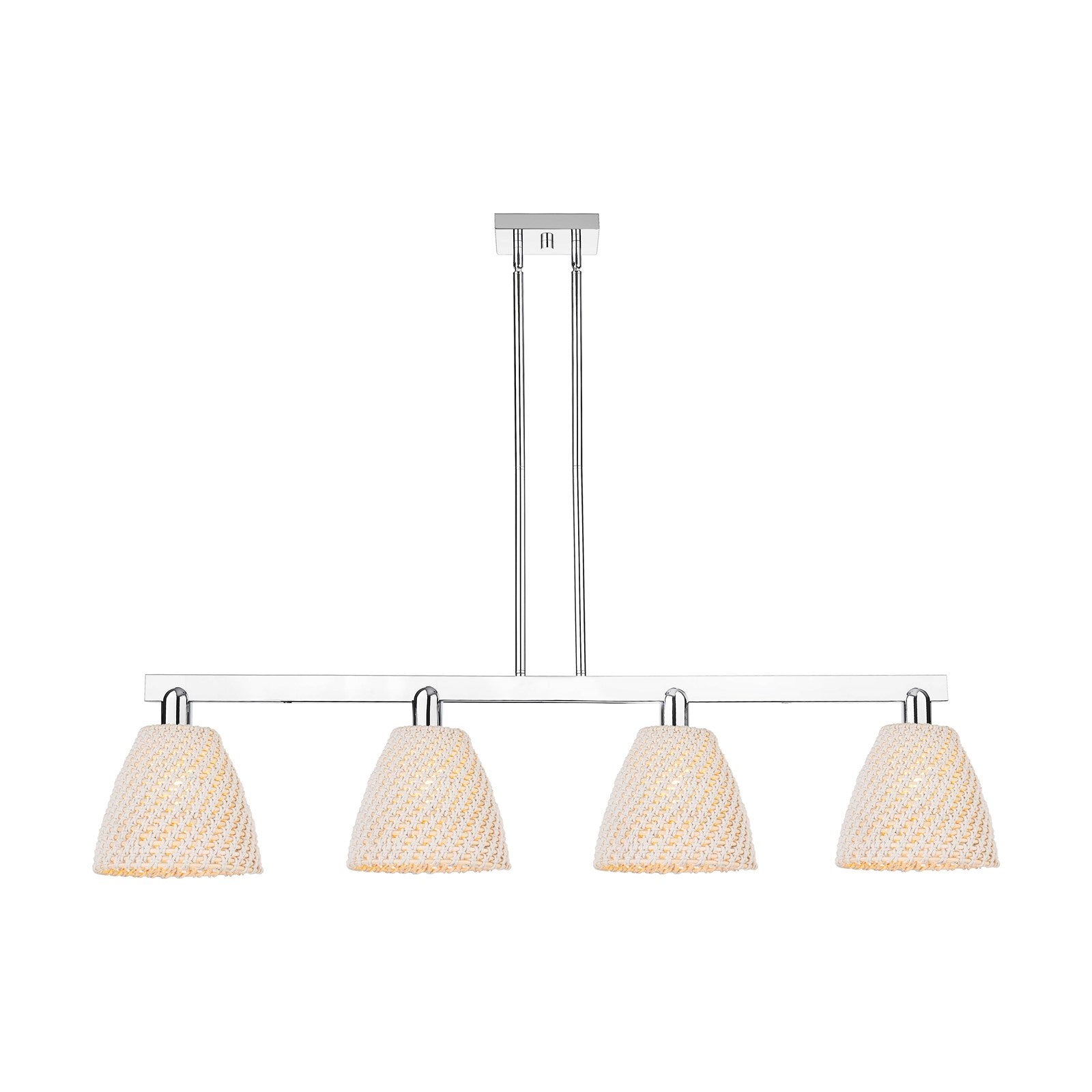 Innovations Bristol Natural 52in 4-Light Island Light | Industrial Polished Chrome and Natural Fiber Dome Shade | Kitchen | Model 716-4I-PC-NBD-9-NAT