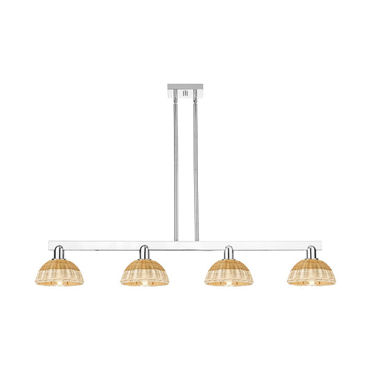 Innovations Natural Ballston Dome 48in 4-Light Island Light | Farmhouse Polished Chrome and Natural Fiber Basketweave | Model 716-4I-PC-NBD2-75-NAT