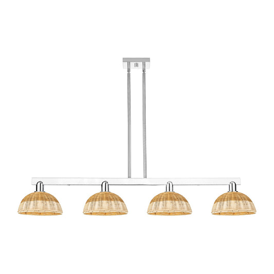 Innovations Bristol Natural II 52in 4-Light Island Light | Industrial Polished Chrome and Natural Fiber Shade | Kitchen | Model 716-4I-PC-NBD2-9-NAT