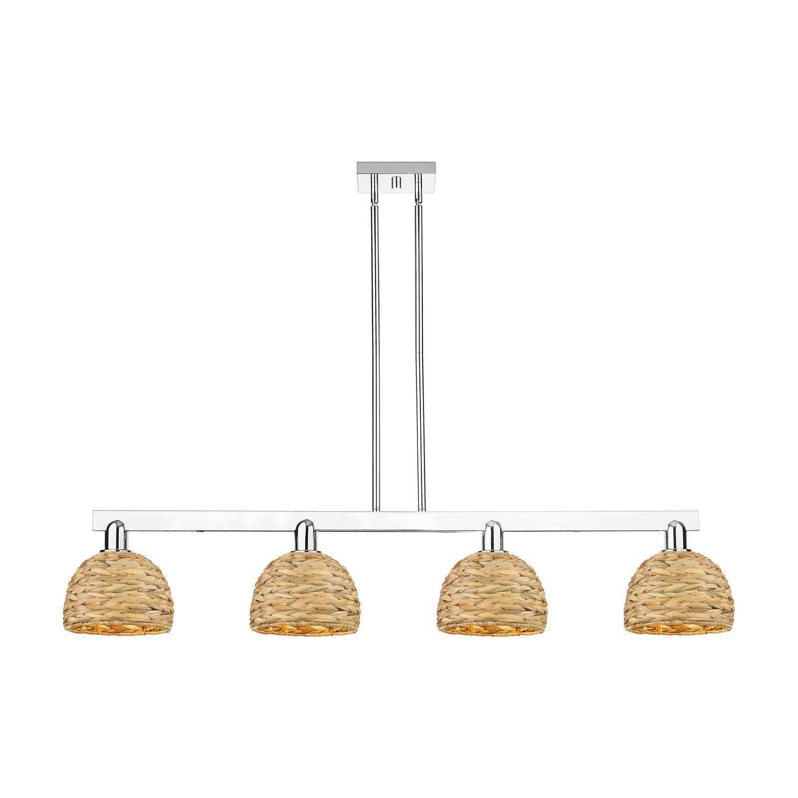 Innovations Arcadia 51in 4-Light Island Light | Industrial Polished Chrome and Natural Woven Rattan | Kitchen Island & Dining | Model 716-4I-PC-RBD-8-NAT