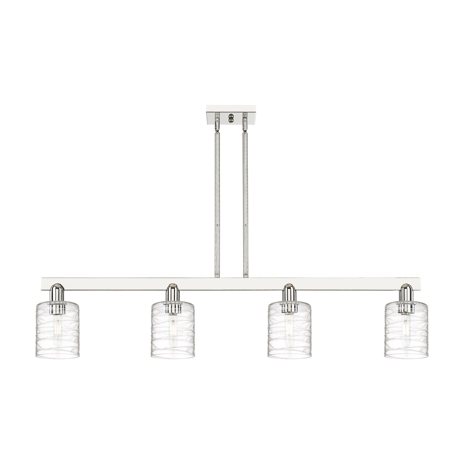 Innovations Cobbleskill 48in 4-Light Island Light | Industrial Polished Nickel Steel and Deco Swirl Clear Glass | Kitchen Island & | Model 716-4I-PN-G1113